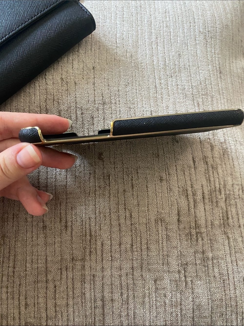 kate spade Black Saffiano Leather Fold Wallet with Gold Logo Plus Phone Case - Picture 13 of 15